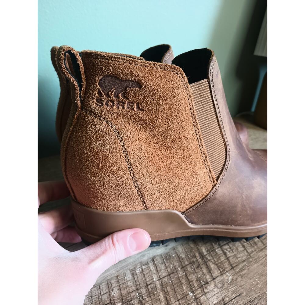 Sorel Evie Waterproof Leather And Suede Wedge Bootie Womens 6 Tan Rustic - Picture 3 of 13